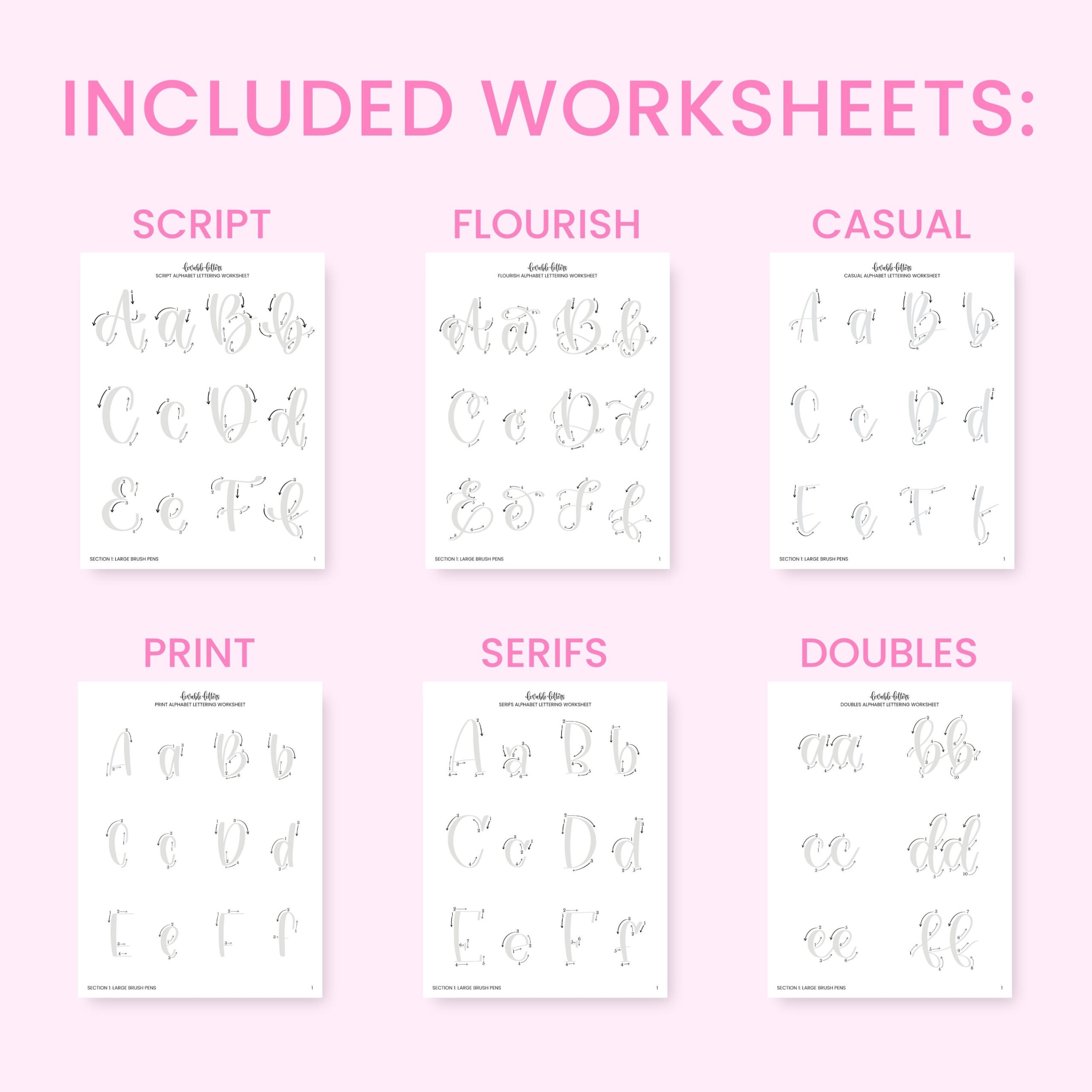 Beginner Lettering Worksheet Bundle Learn To Letter Lettering Beginners Hand Lettering And Modern Calligraphy Guide Script Practice Etsy