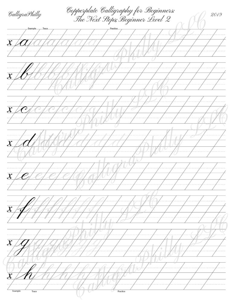 Beginner Level 2 Copperplate Lowercase Calligraphy Alphabet Worksheet With Stroke Guidelines Classic Calligraphy Lesson Digital Download Etsy