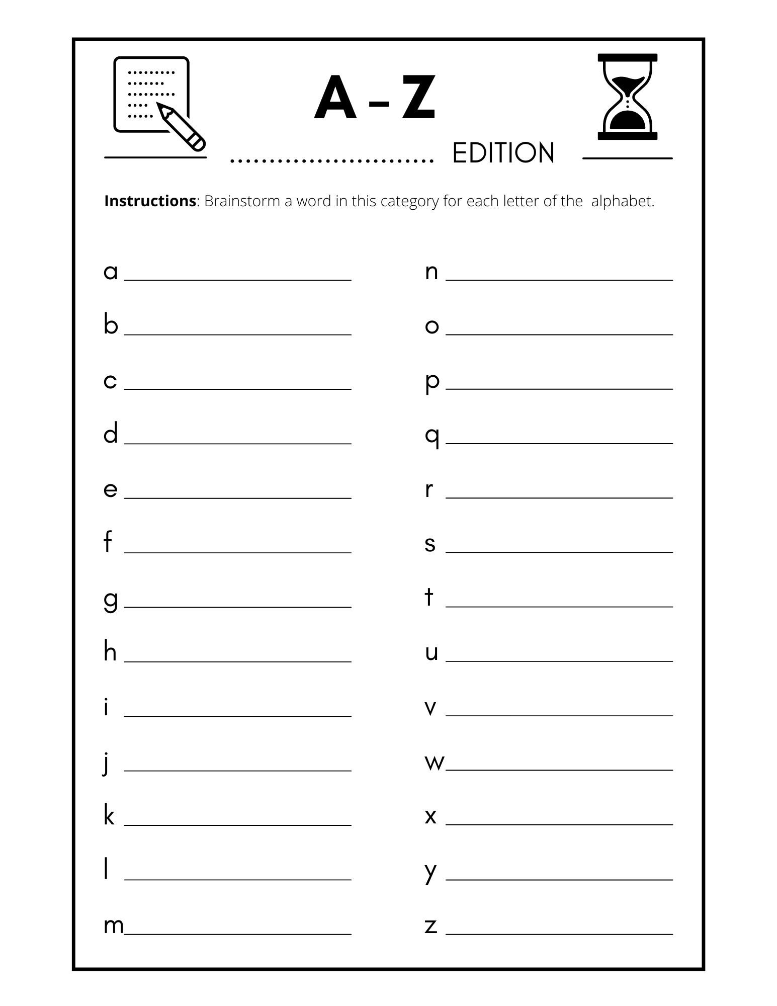 Alphabet Brainstorming Worksheet
