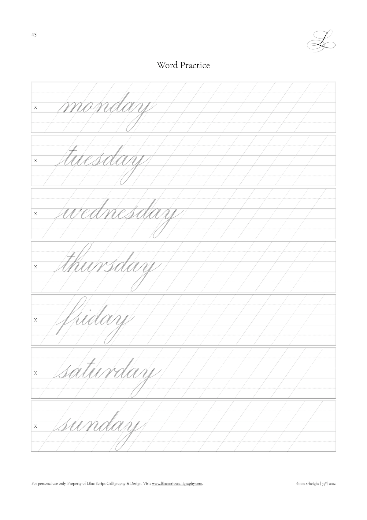 Calligraphy Worksheets And Other Resources Lilac Script Calligraphy U0026 Engraving
