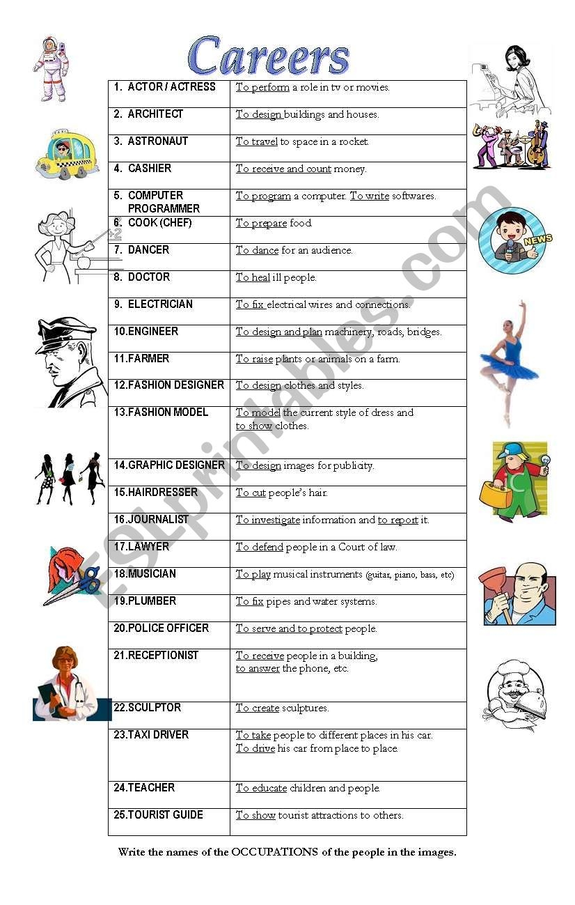 Careers 1 2 ESL Worksheet By Misspaulina Worksheets Library