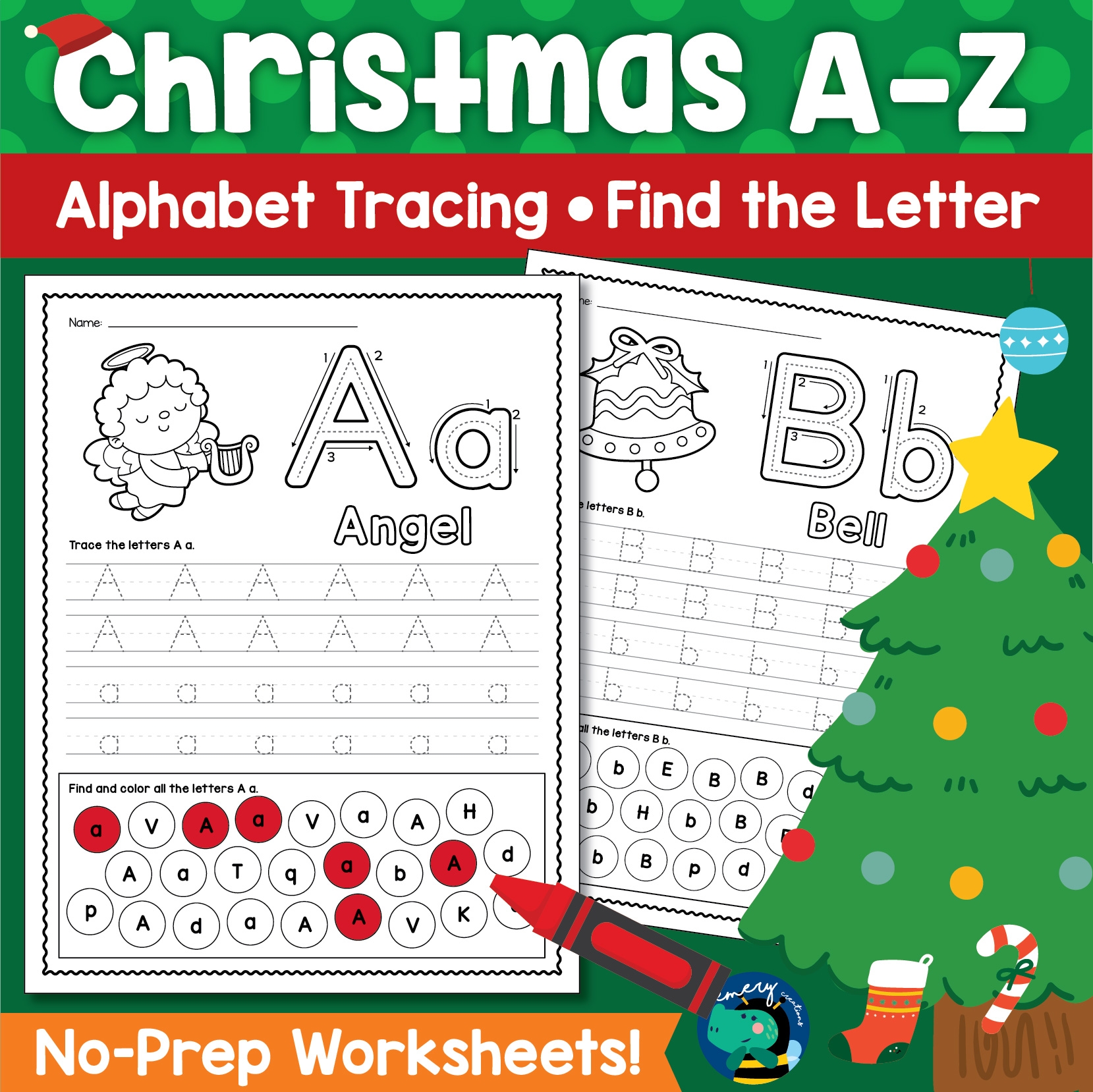Christmas A Z Worksheets Alphabet Tracing Find The Letter No Prep Made By Teachers