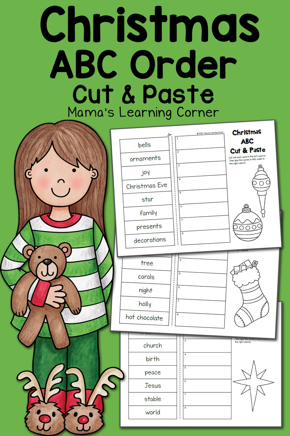 Christmas ABC Order Worksheets Cut And Paste Mamas Learning Corner