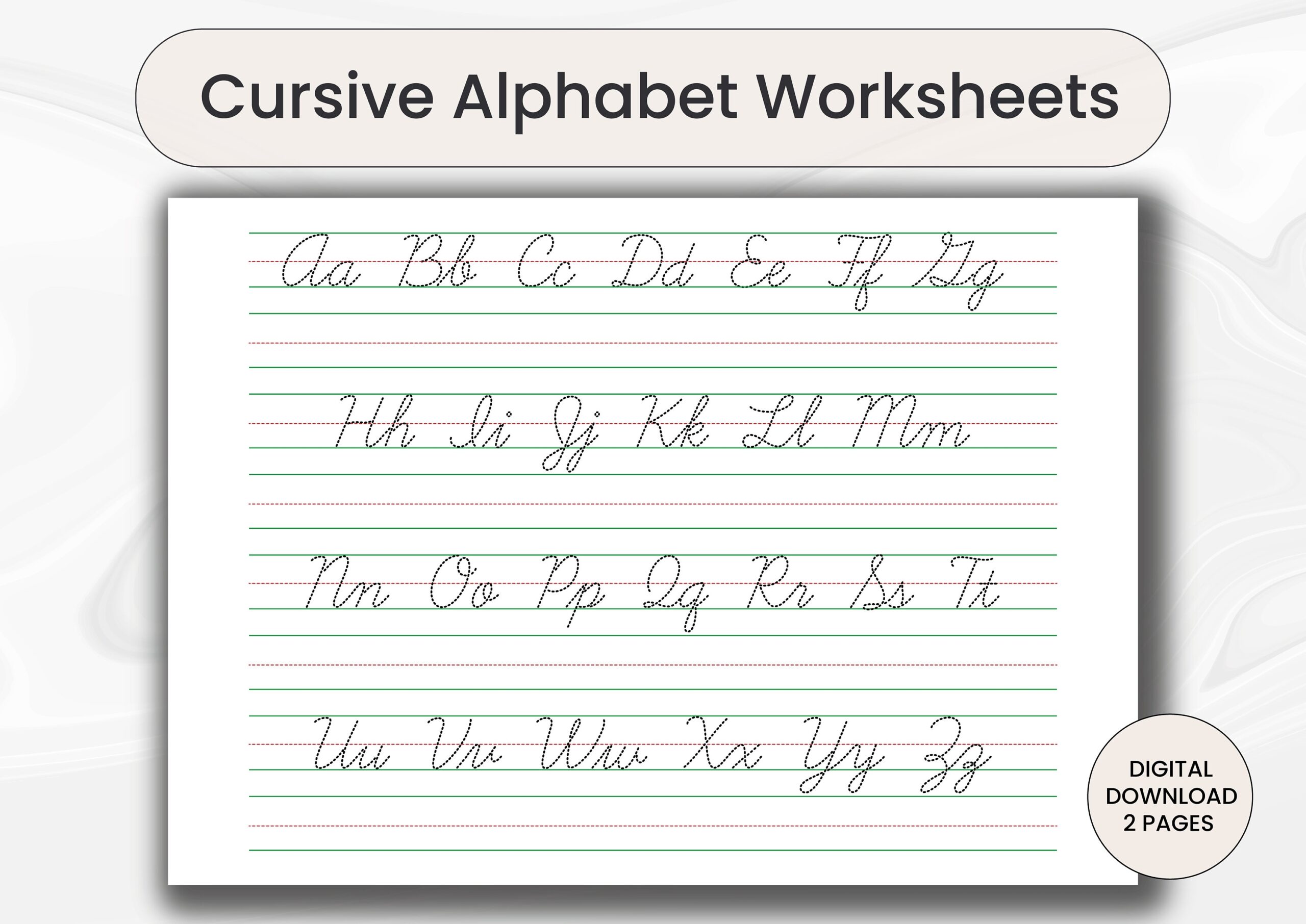 Cursive Alphabet Letter Tracing Worksheets Printable Cursive Handwriting Trace Practice Pages Digital Download Learn Cursive Writing Sheet Etsy UK