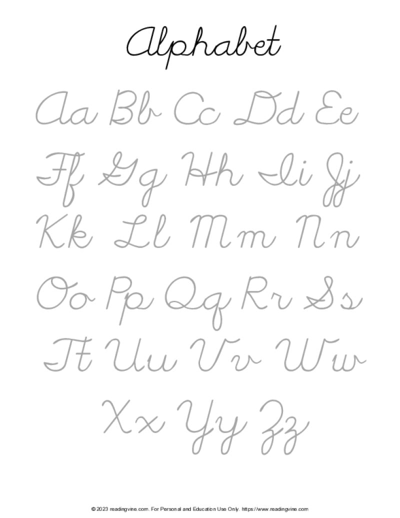 Cursive Alphabet Worksheet Free Printable