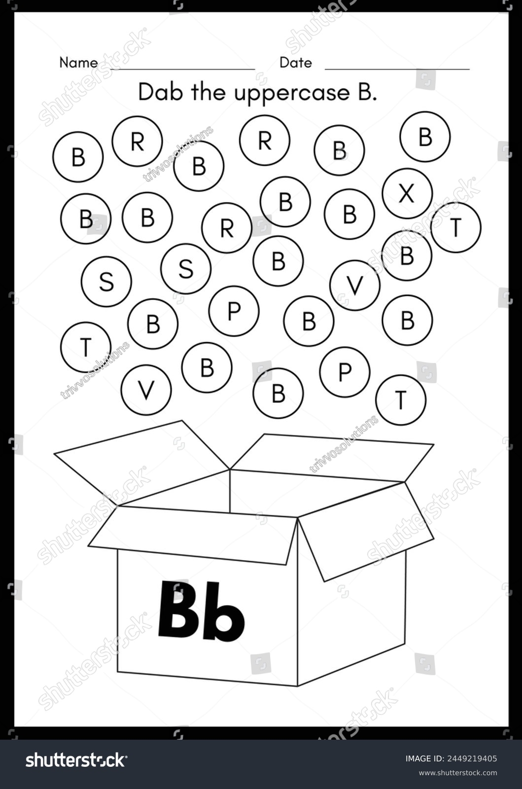 Dab Uppercase B Alphabet Worksheets Stock Vector Royalty Free 2449219405 Shutterstock