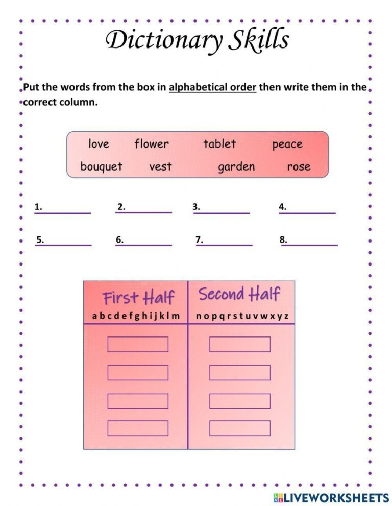 Dictionary Skills Alphabetical Order Worksheet Live Worksheets Worksheets Library