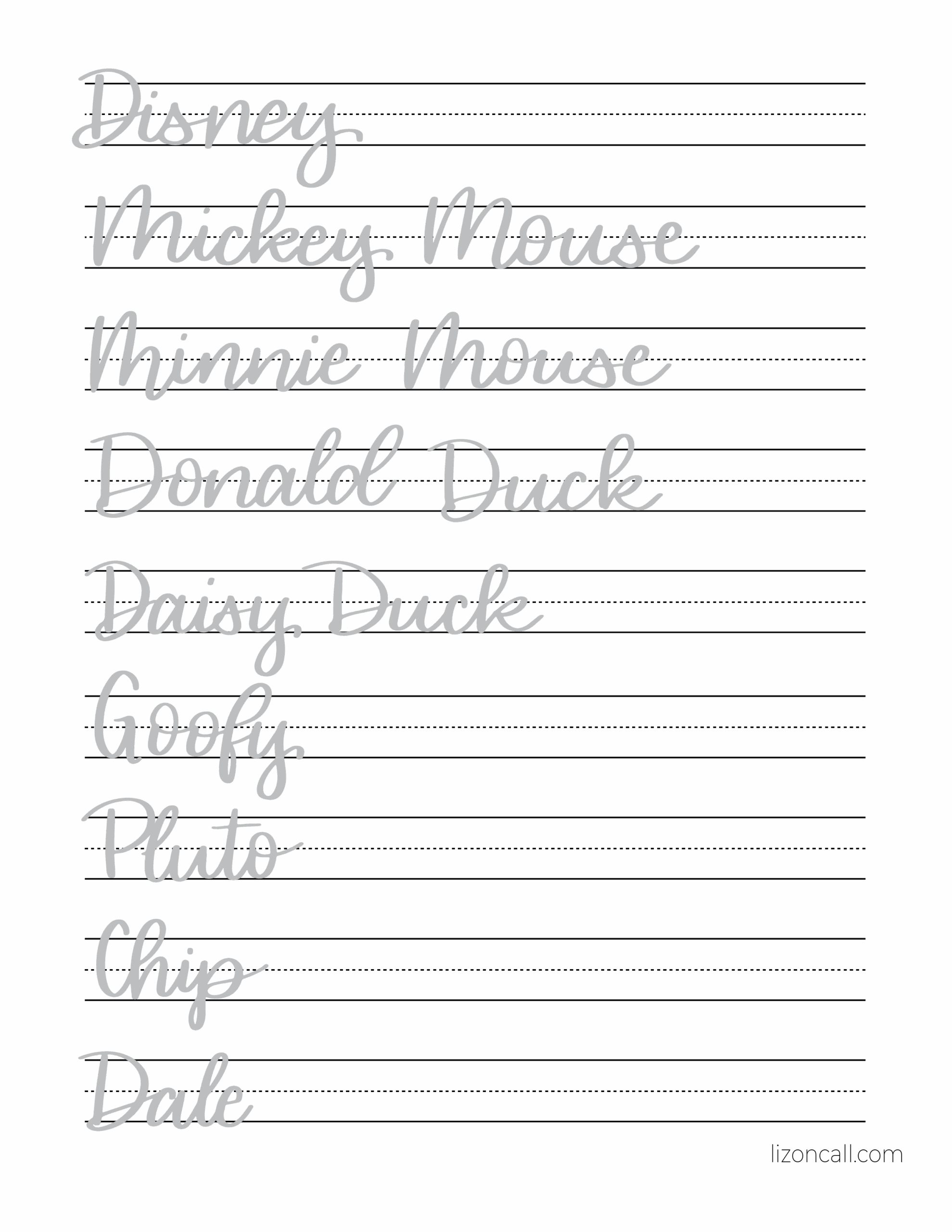 Disney Lettering Practice Sheets