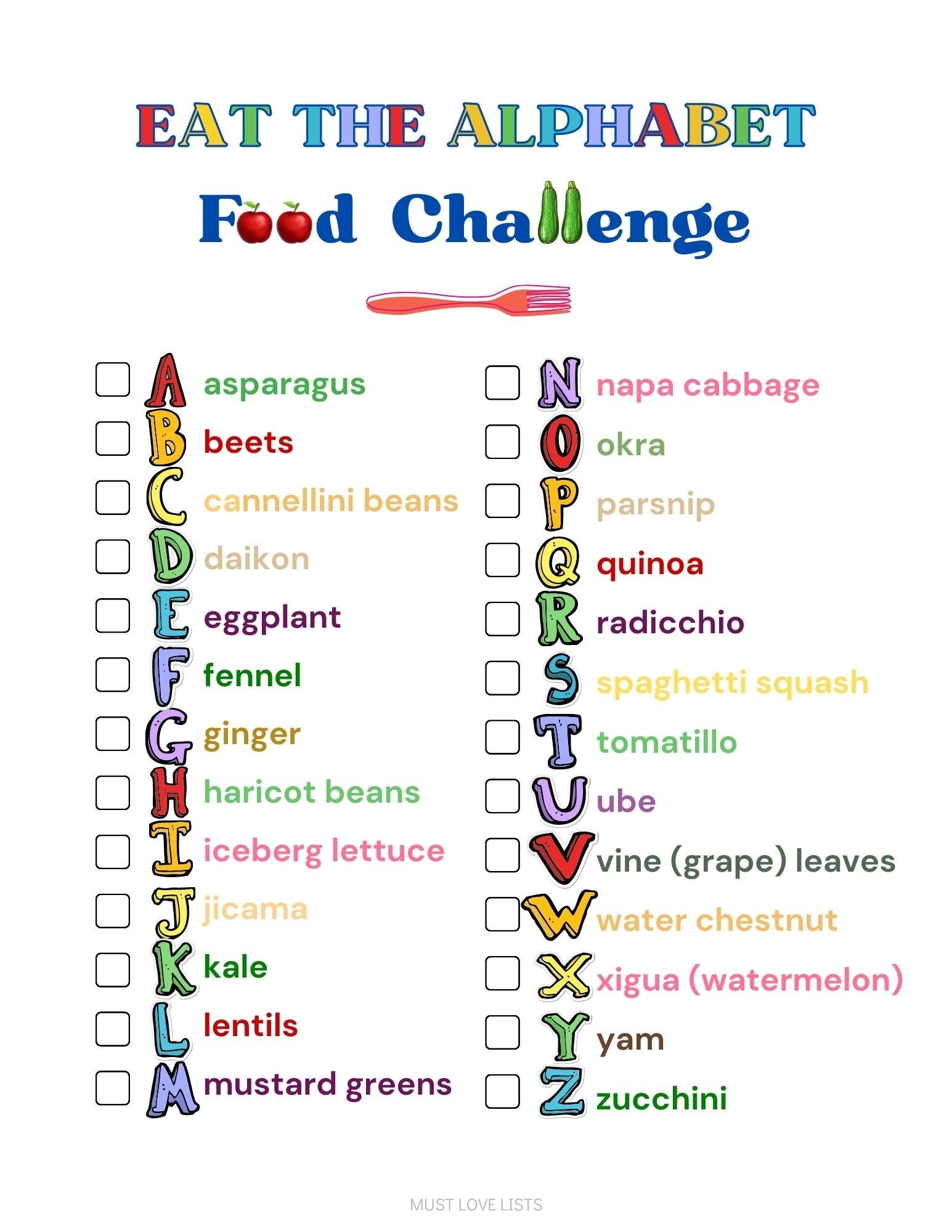 Eat The Alphabet Healthy Food Challenge Eat Your Veggies Kids 