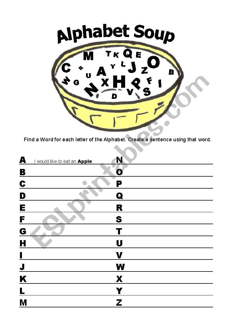 English Worksheets Alphabet Soup