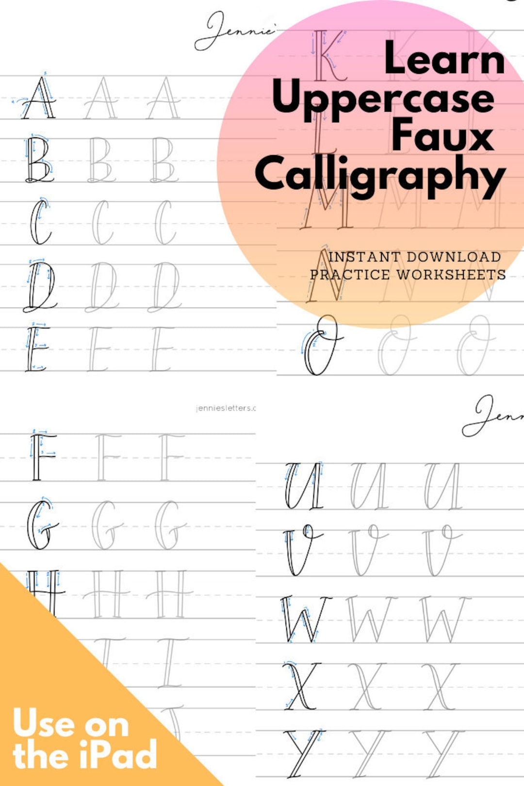 Faux Calligraphy Hand Lettering Practice Worksheets Uppercase Alphabet Traceable And Reusable Procreate Lettering Worksheets IPad Practice Etsy