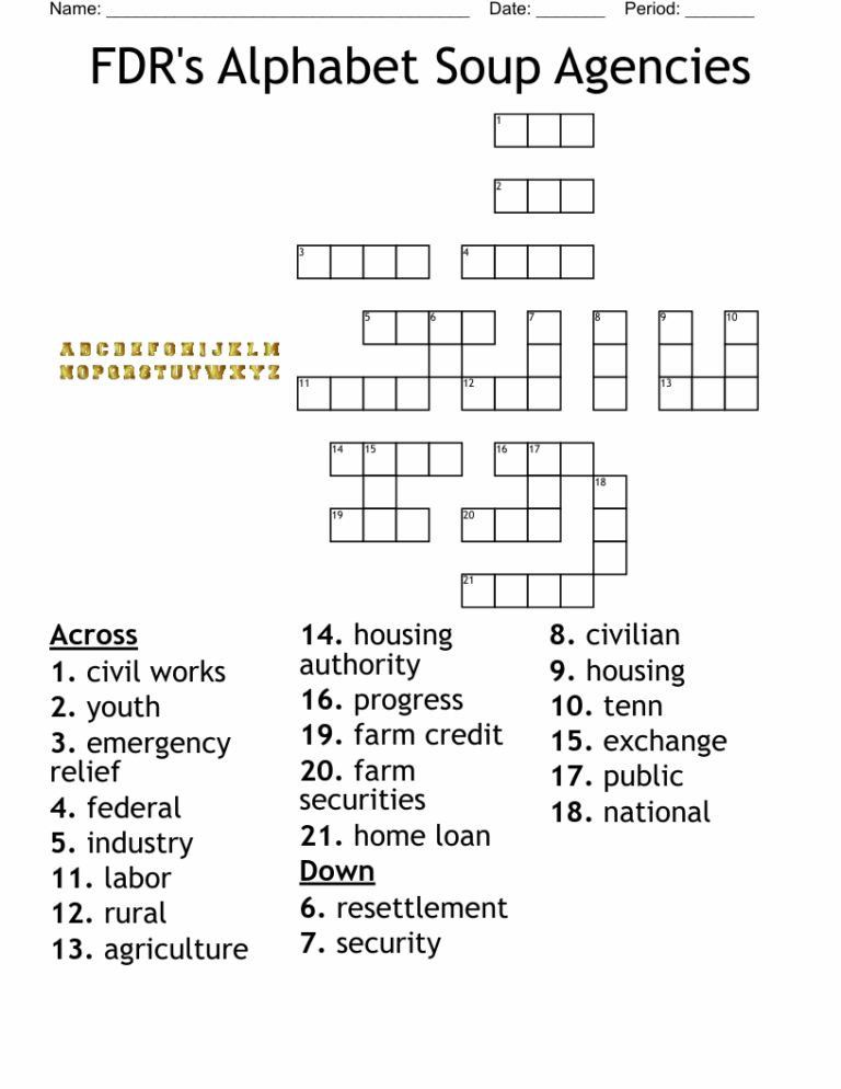 FDR s Alphabet Soup Agencies Crossword WordMint