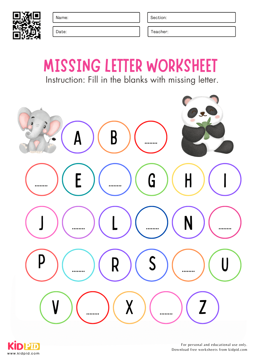 Fill In Missing Alphabet Letters Worksheet Kidpid