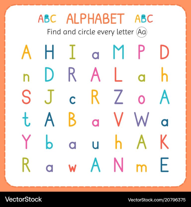 Find And Circle Every Letter A Worksheet Vector Image