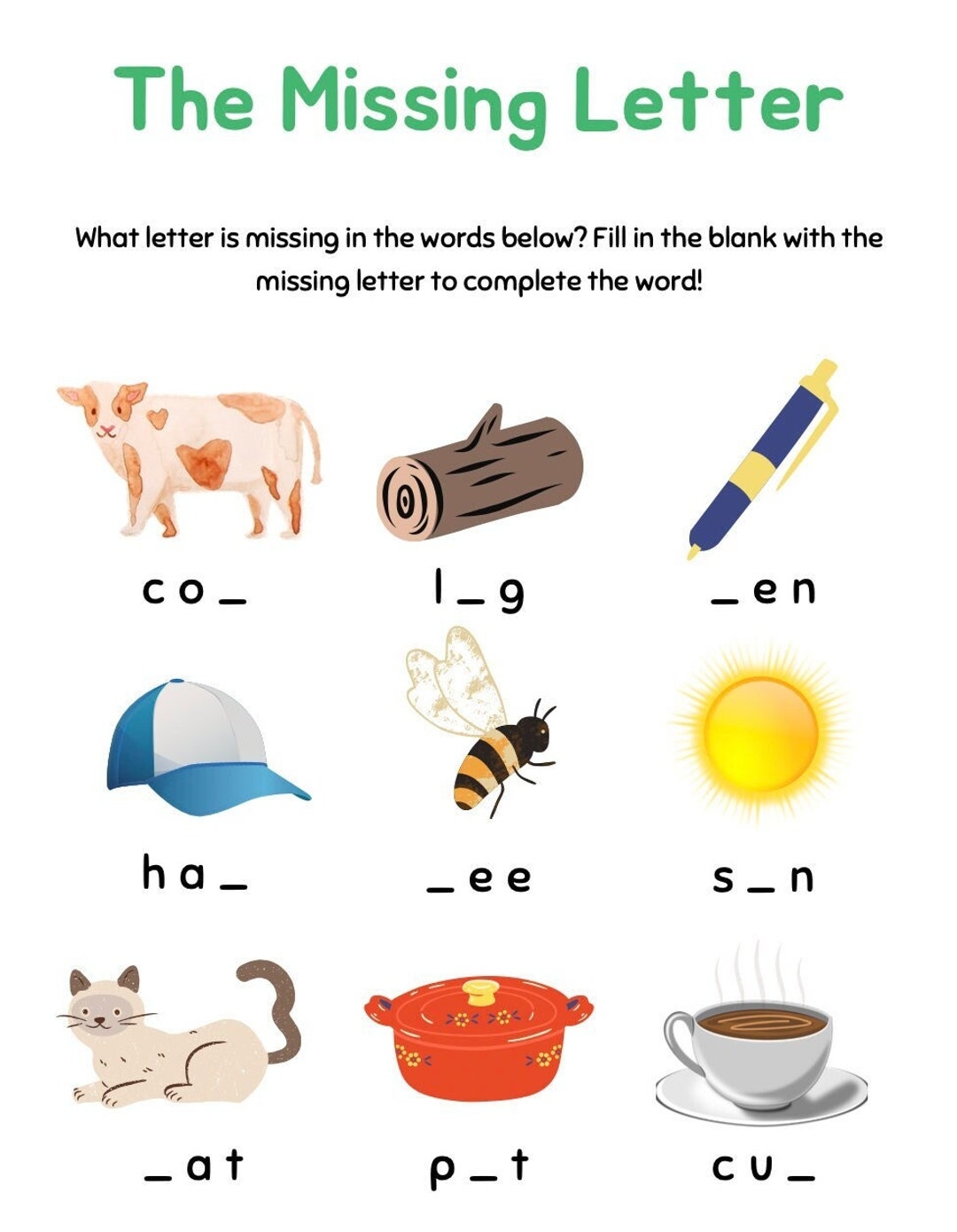 Find The Missing Letter Worksheets Etsy