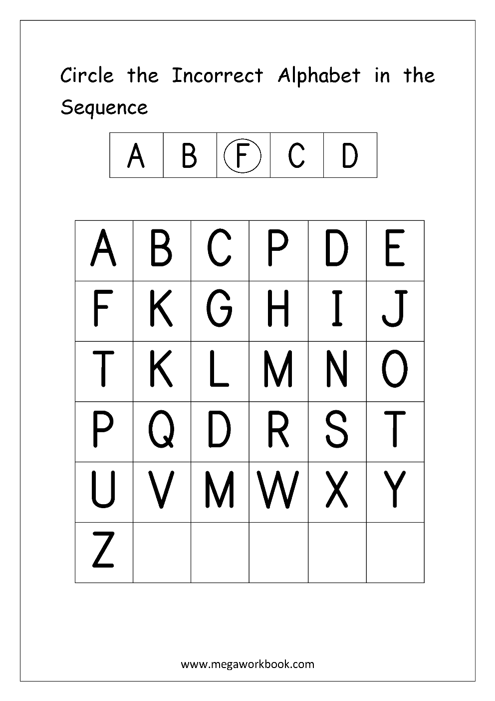 Free English Worksheets Alphabetical Sequence Alphabetical Order Missing Letters MegaWorkbook