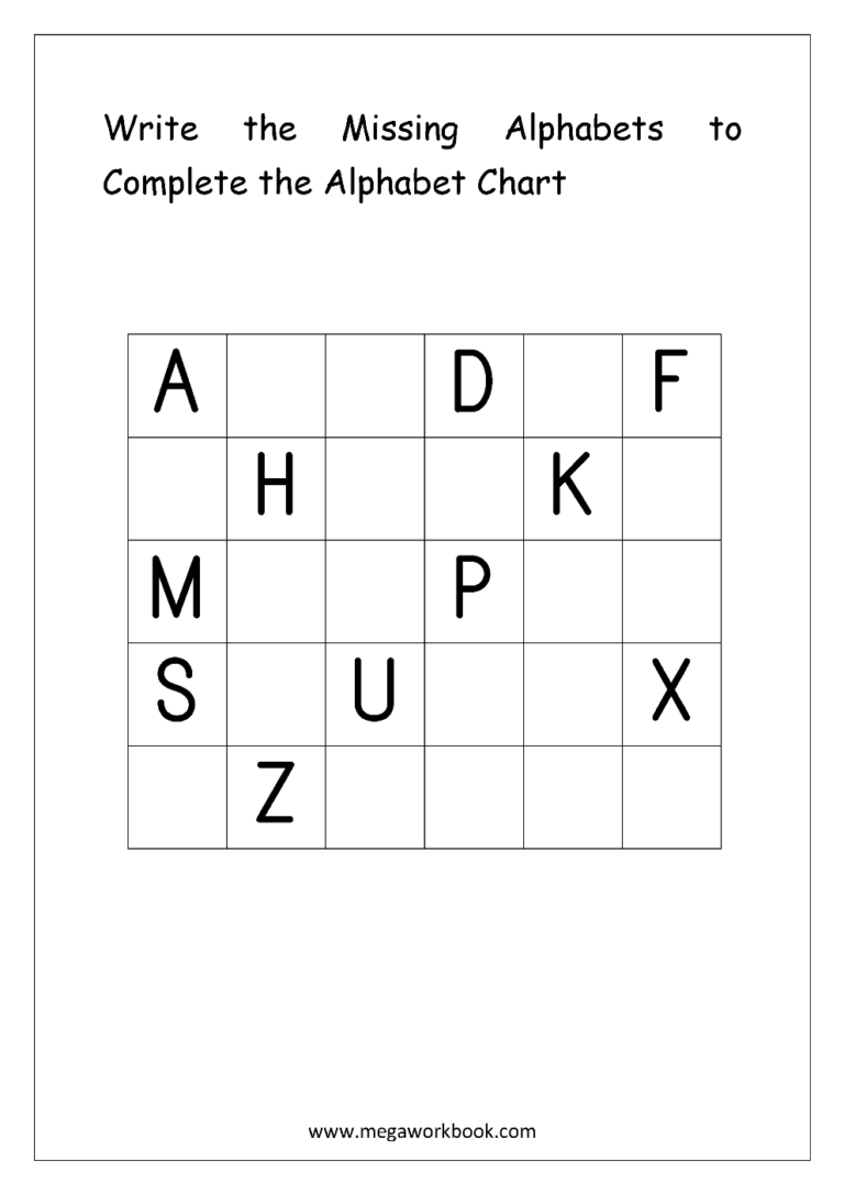 Free English Worksheets Alphabetical Sequence Alphabetical Order Missing Letters MegaWorkbook