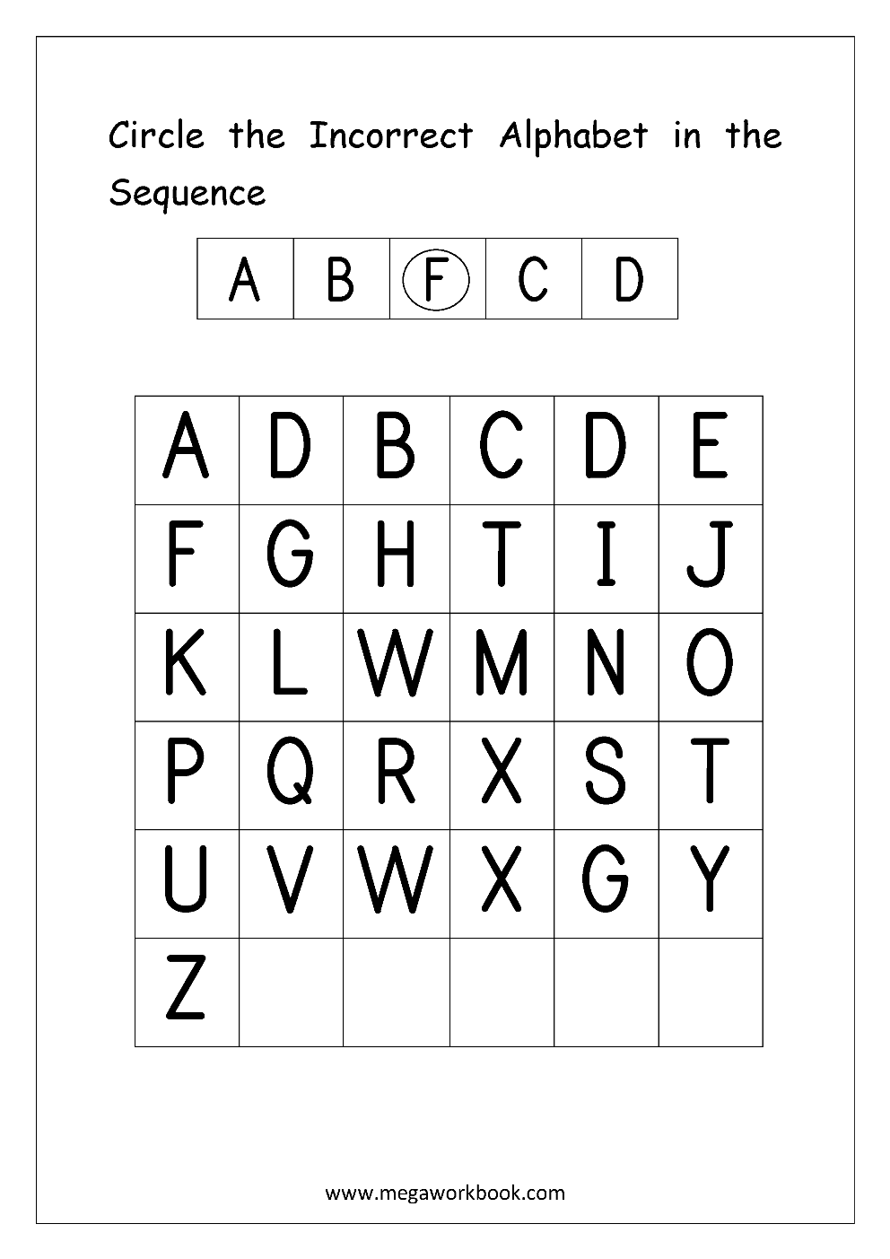 Free English Worksheets Alphabetical Sequence Alphabetical Order Missing Letters MegaWorkbook