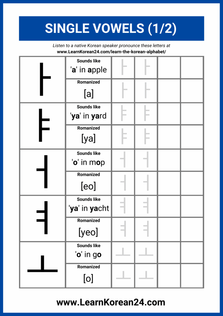 Free Korean Alphabet Worksheets PDF LearnKorean24