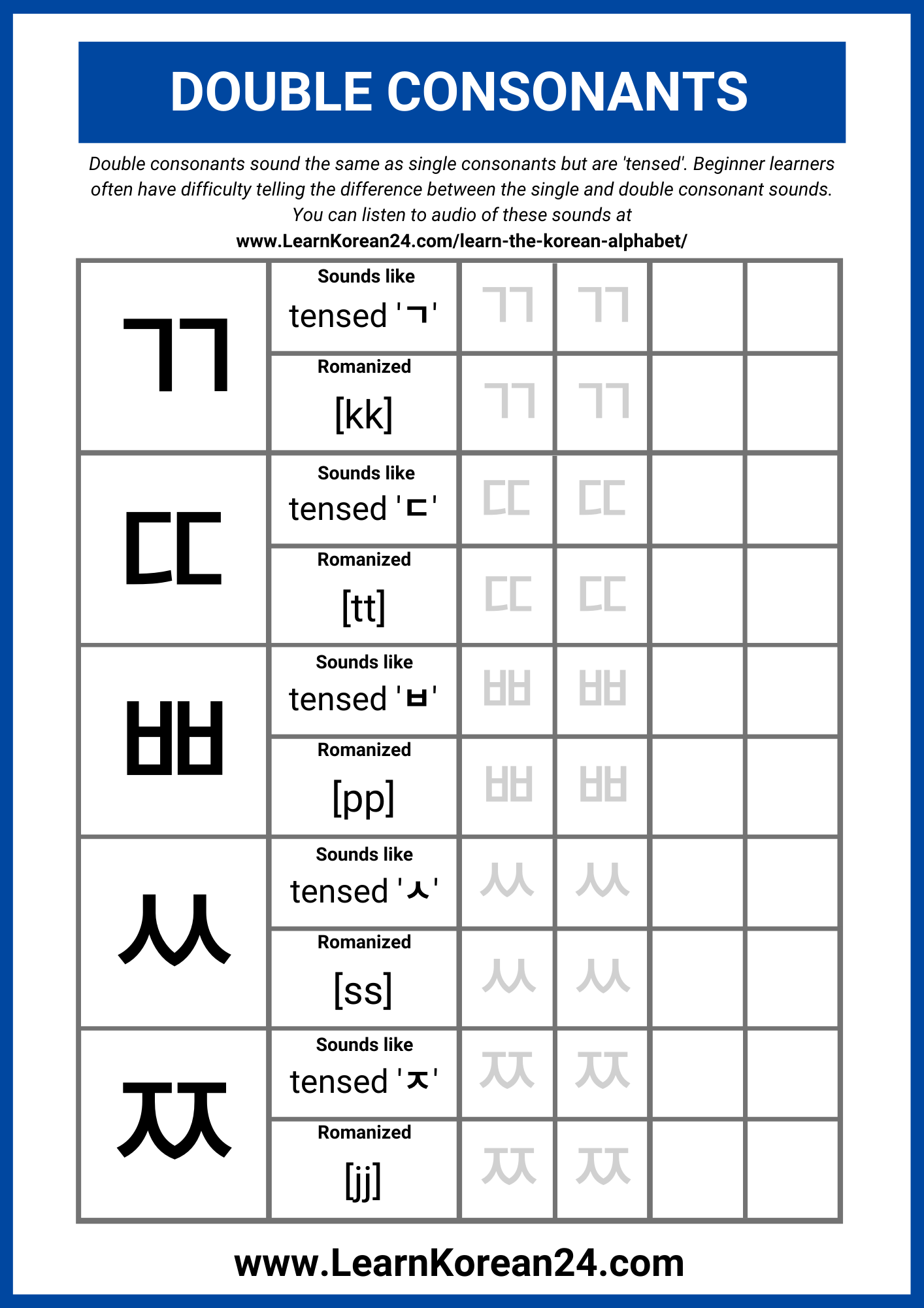 Free Korean Alphabet Worksheets PDF LearnKorean24