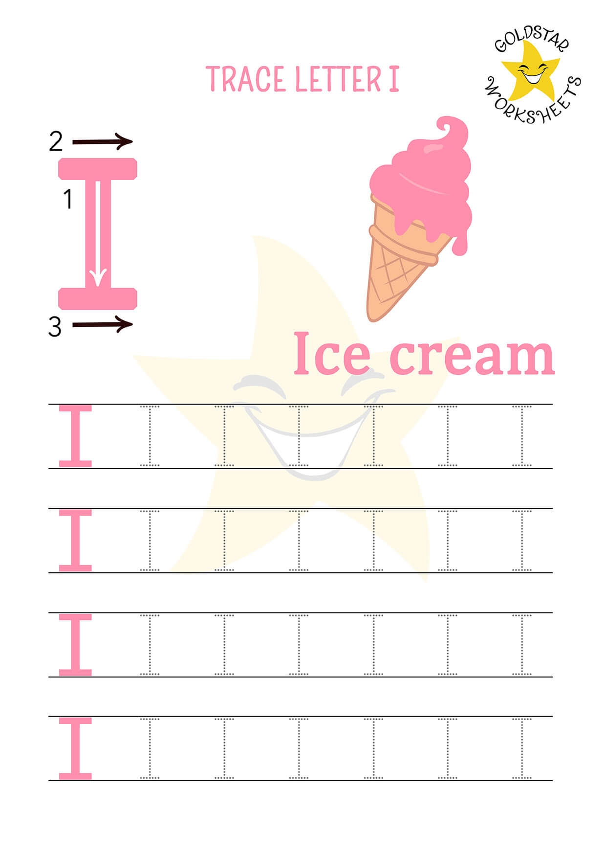Free Letter I Tracing Worksheets Ice Cream Iguana Island Designs 