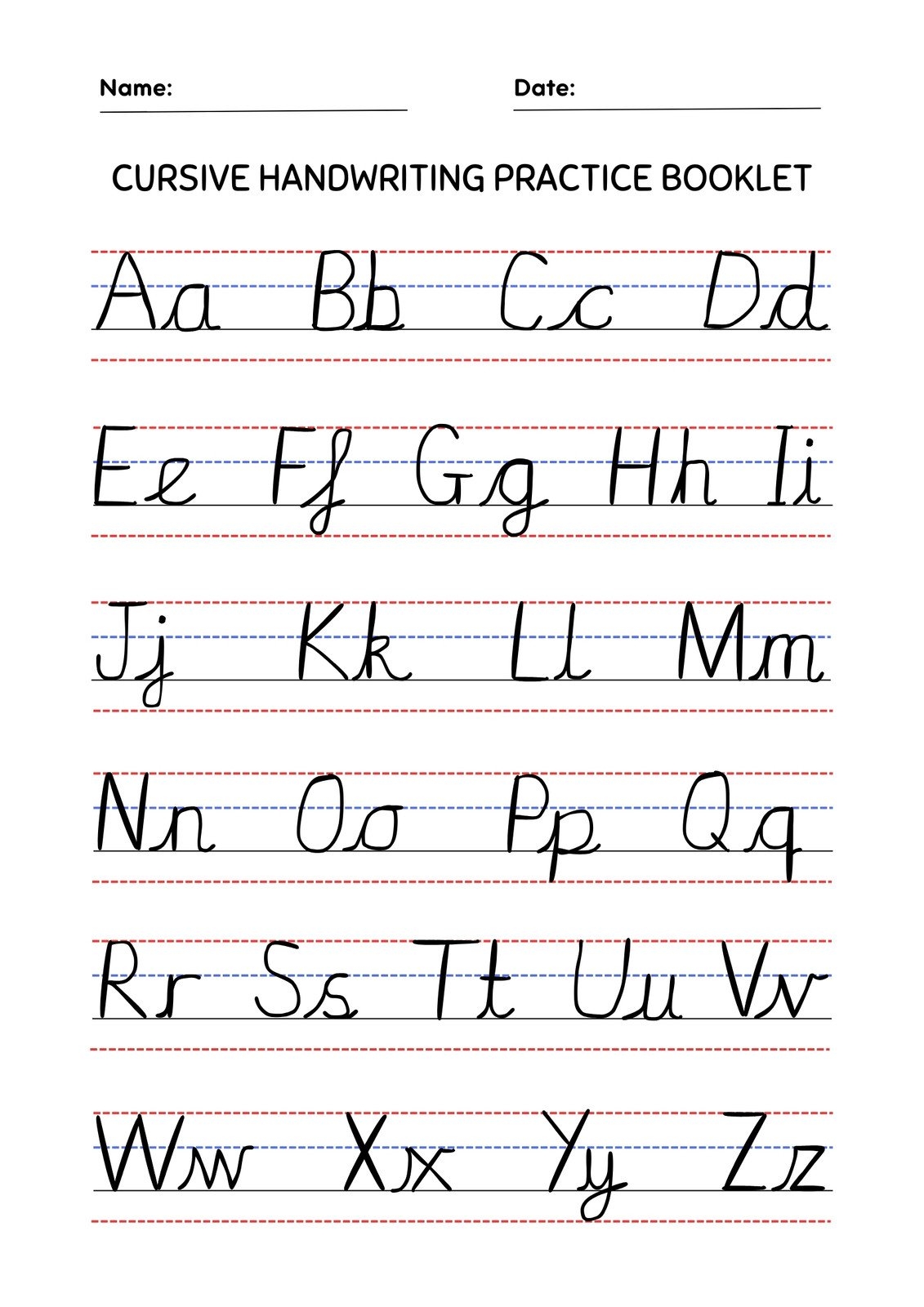 Free Cursive Alphabet Handwriting Worksheets