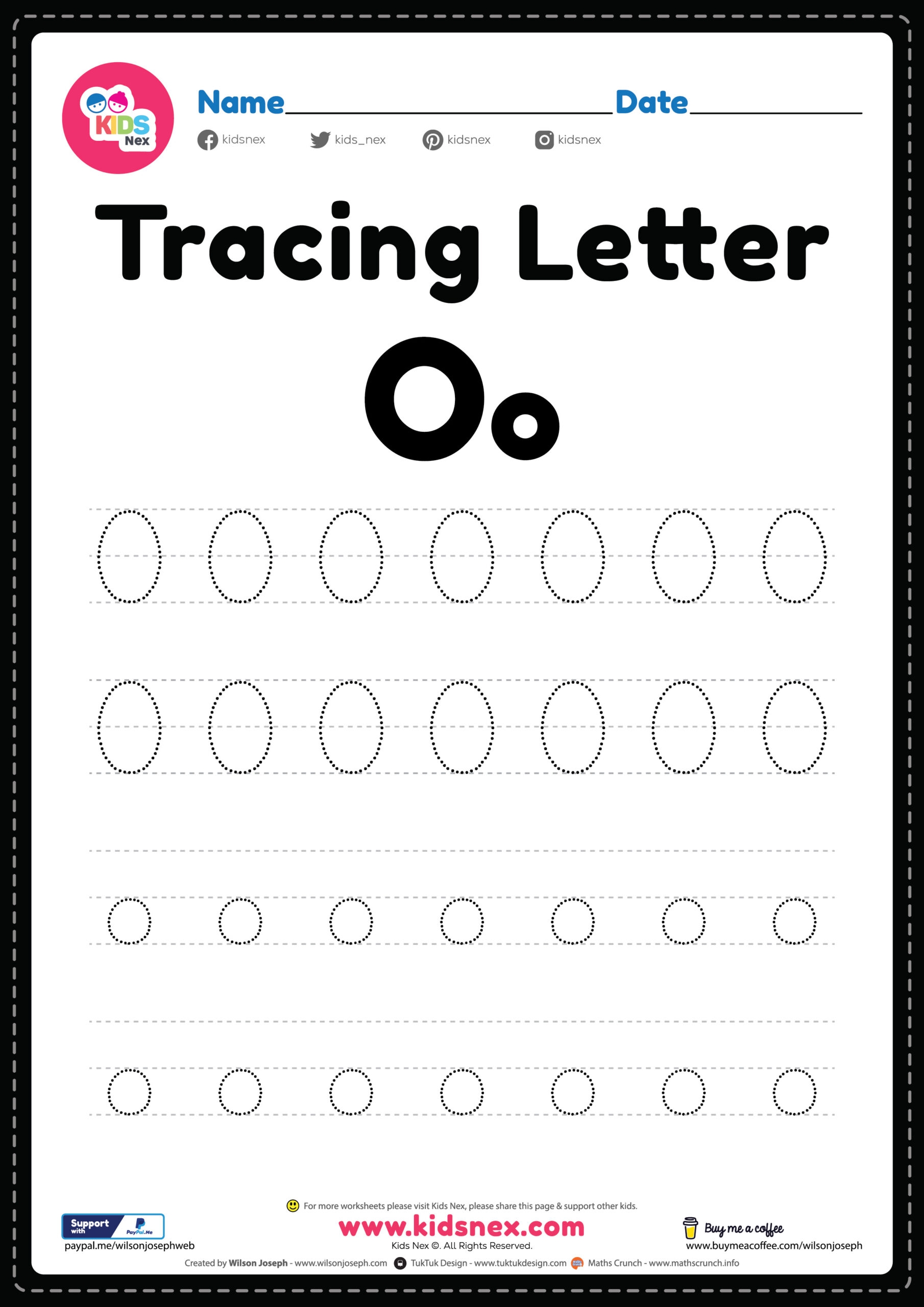 Free Printable PDF Tracing Letter O Alphabet Worksheet
