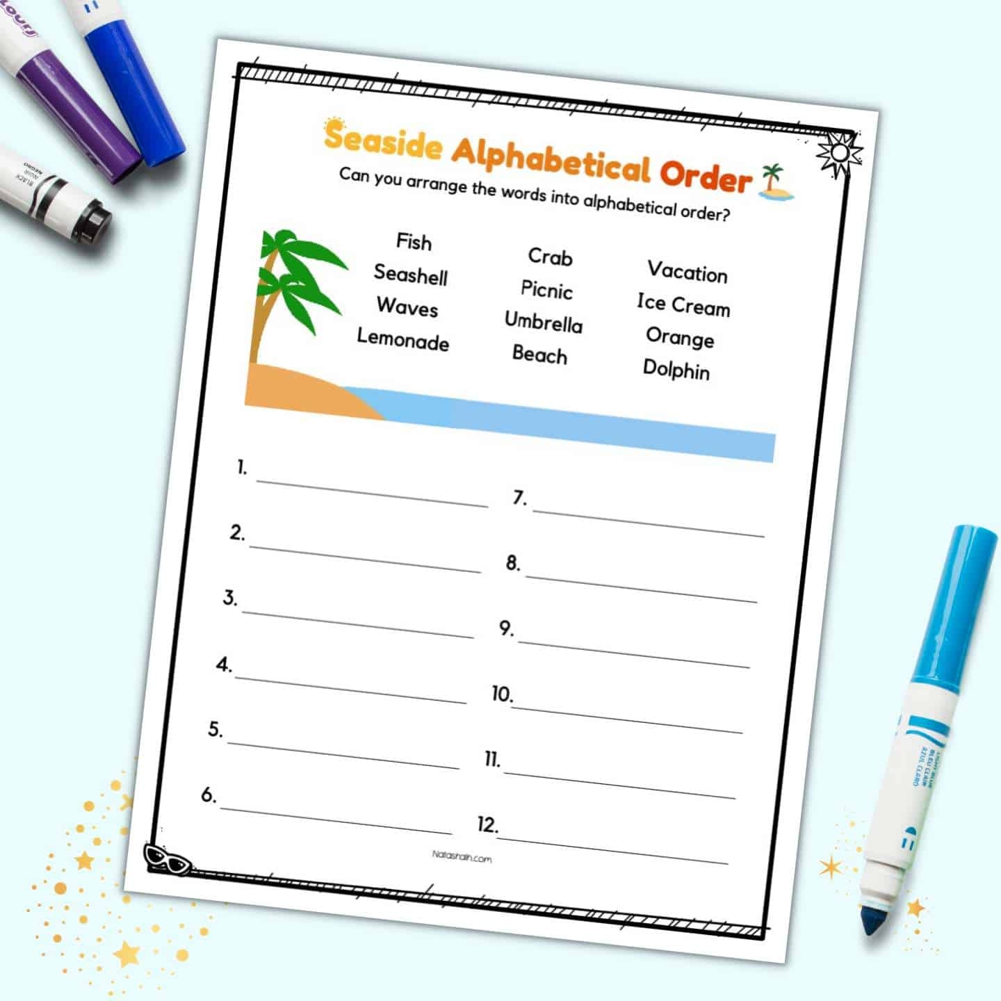 Free Printable Summer Theme Alphabetizing Worksheet The Artisan Life