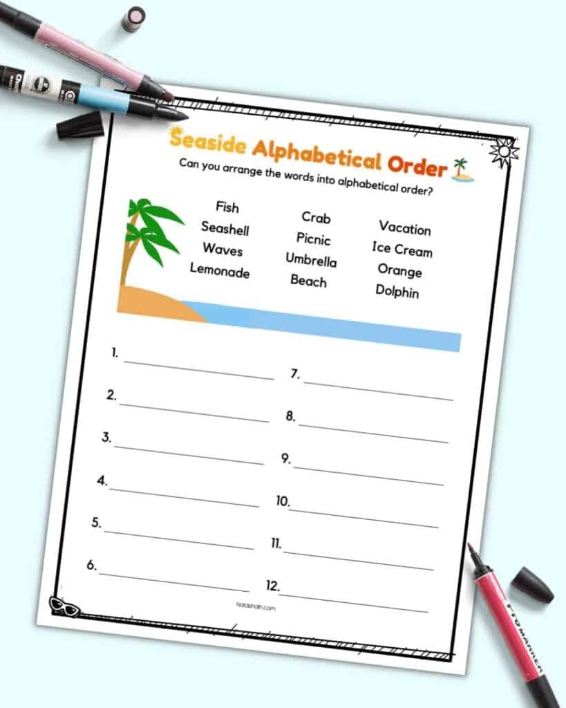 Free Printable Summer Theme Alphabetizing Worksheet The Artisan Life
