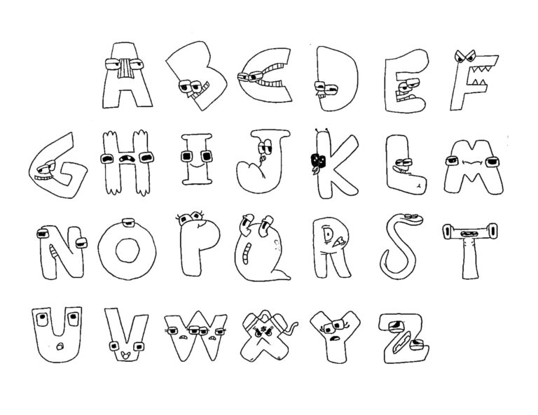 Fun Hand Drawn Alphabet Lore Children s YouTube Show Coloring Page Black And White Printable Art