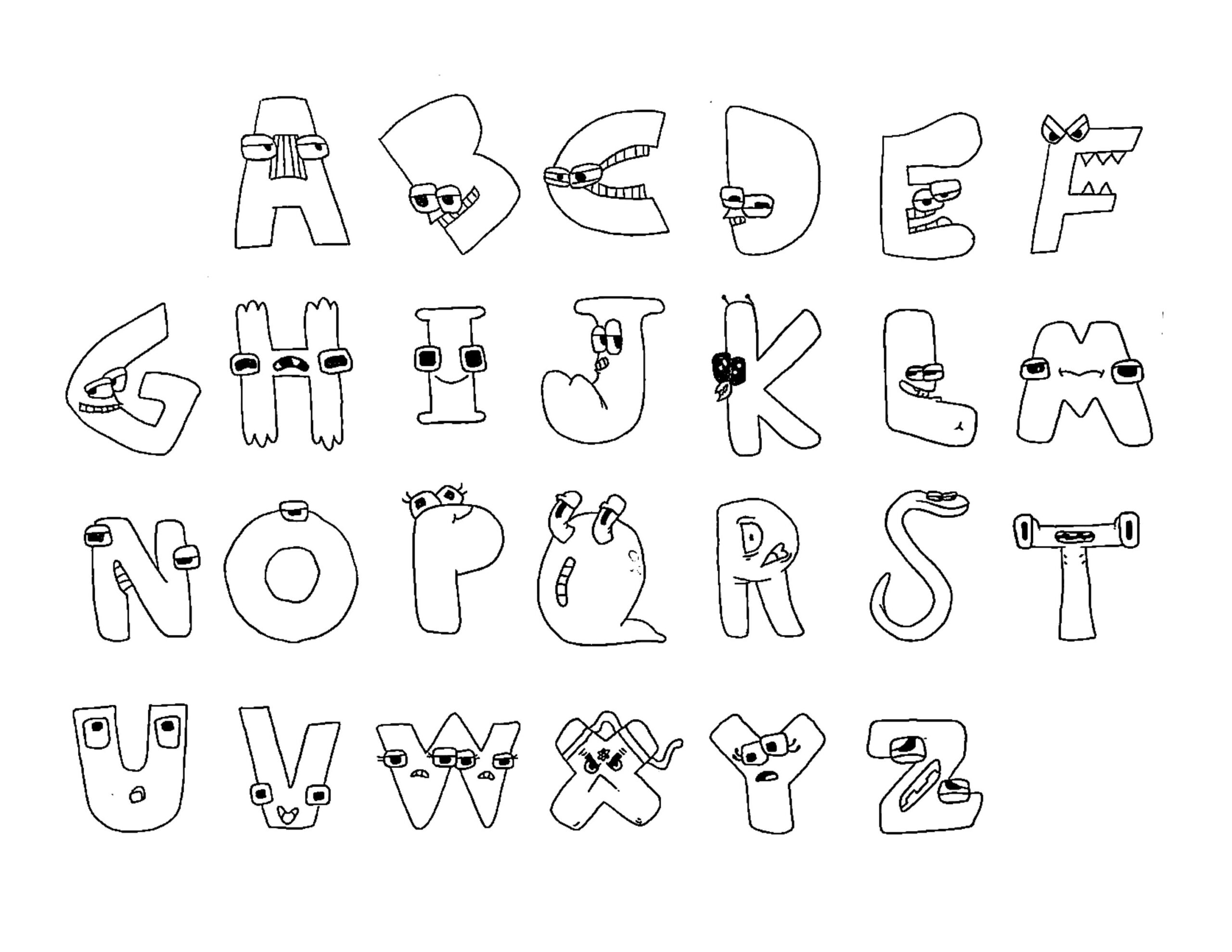 Fun Hand Drawn Alphabet Lore Children s YouTube Show Coloring Page Black And White Printable Art