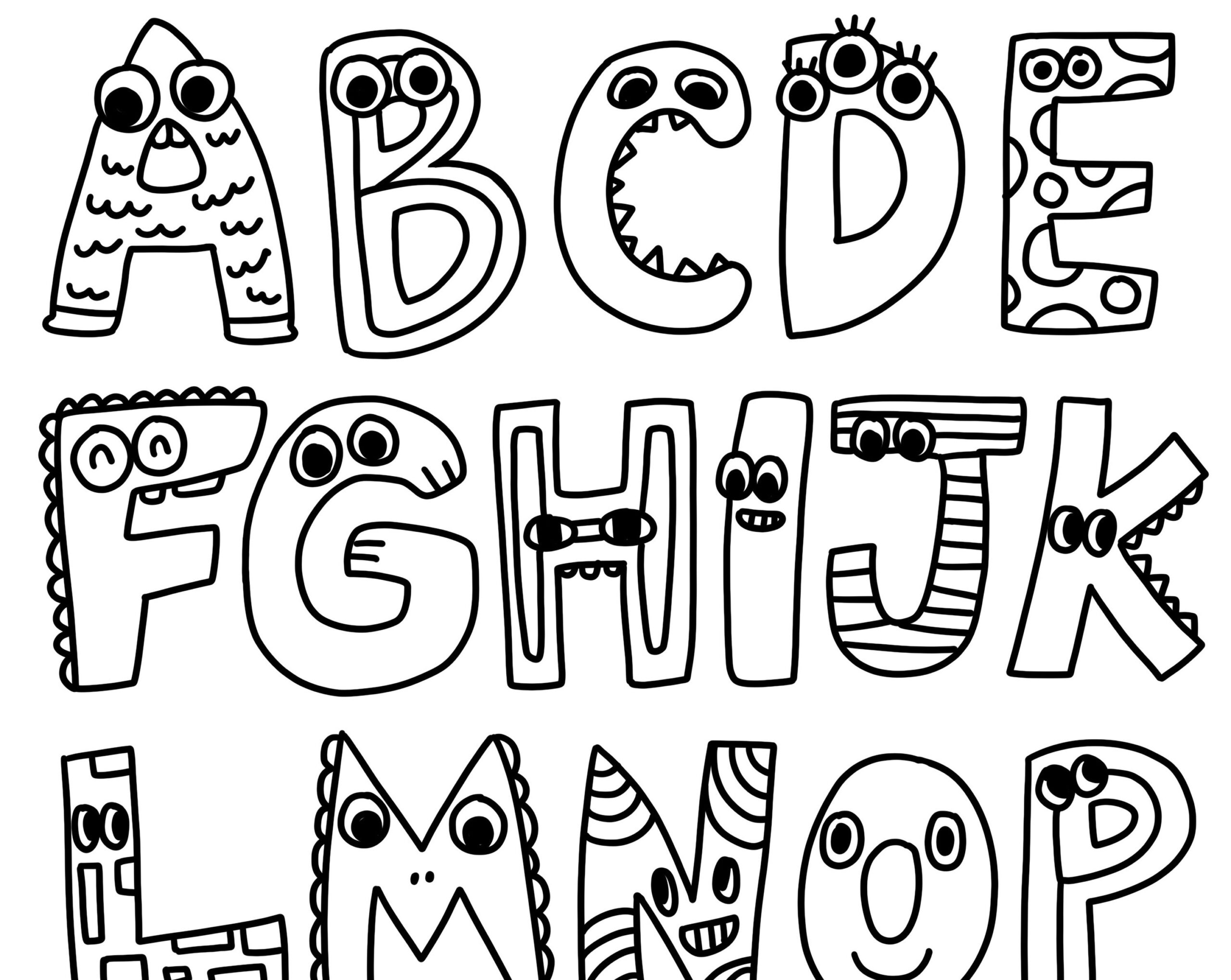 Funny ABC Alphabet Coloring Page For Kids Instant PDF JPEG 