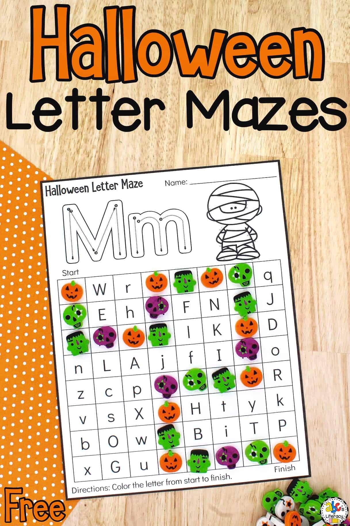 Halloween Letter Maze Preschool Worksheets