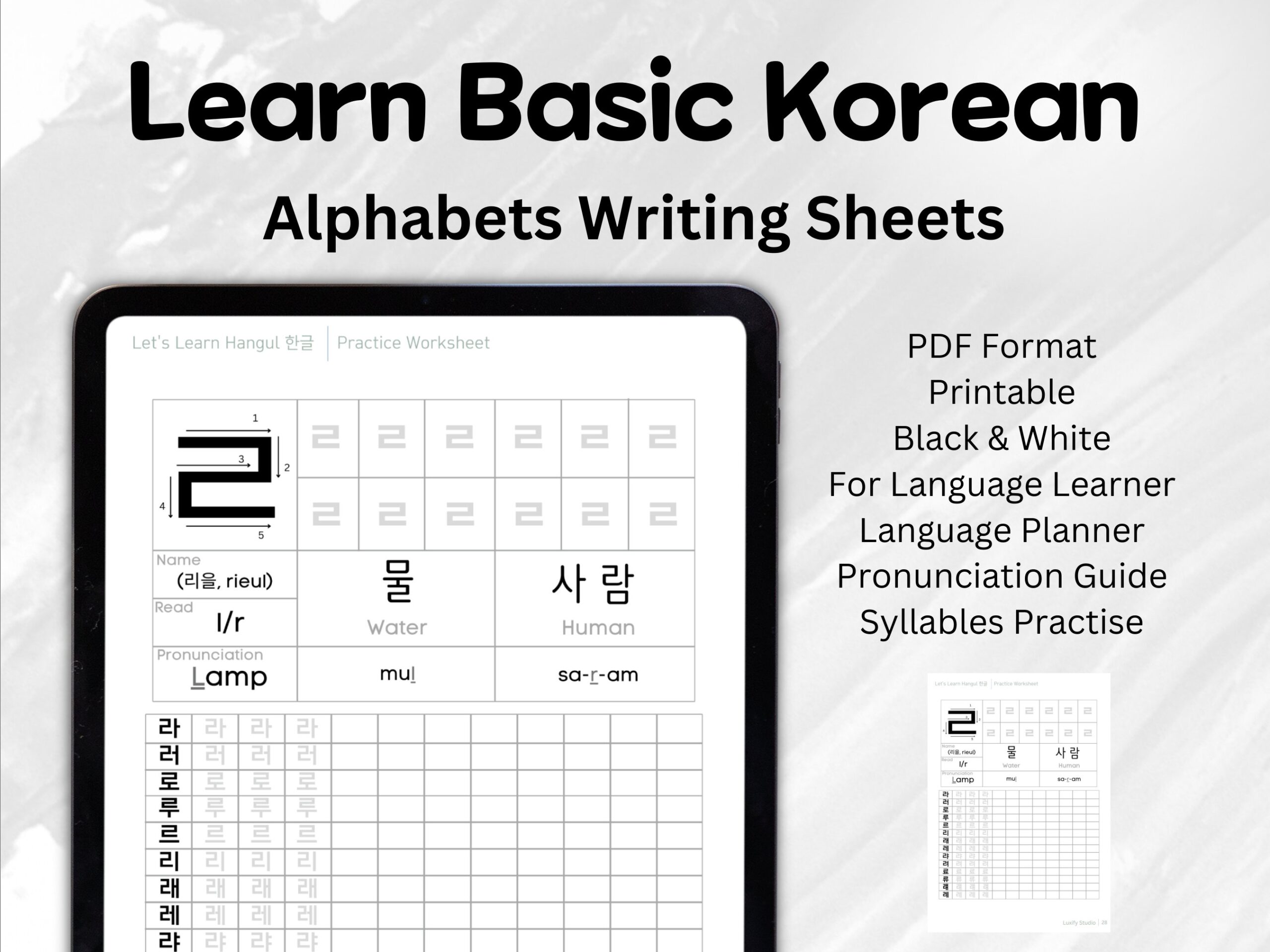 Hangul Worksheets Letter PDF Learn Korean Alphabet Writing For Beginner Printable Tracing Guide Language Learning IPad Gift For Students Etsy