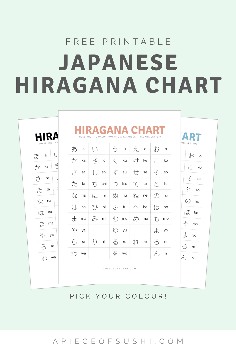 Hiragana Chart Free Download Printable PDF With 3 Different 