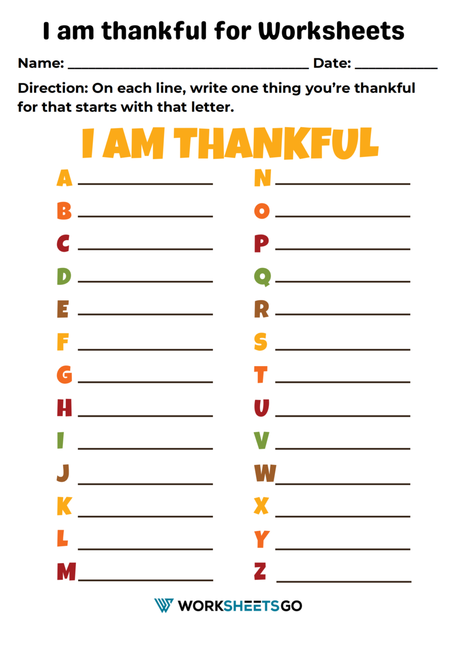 Gratitude Alphabet Worksheet