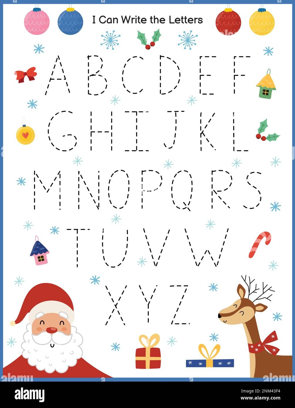 I Can Write Letters Christmas Worksheet For Kids Winter Activity Page With Cute Characters Stock Vector Image U0026 Art Alamy