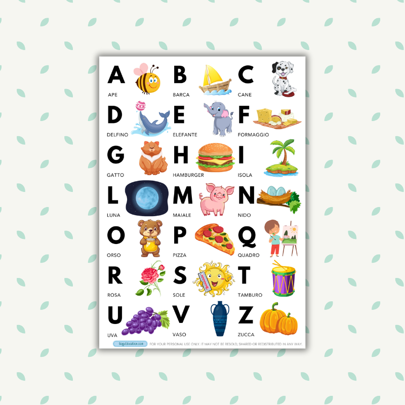 Italian Alphabet Printable Gogu Education
