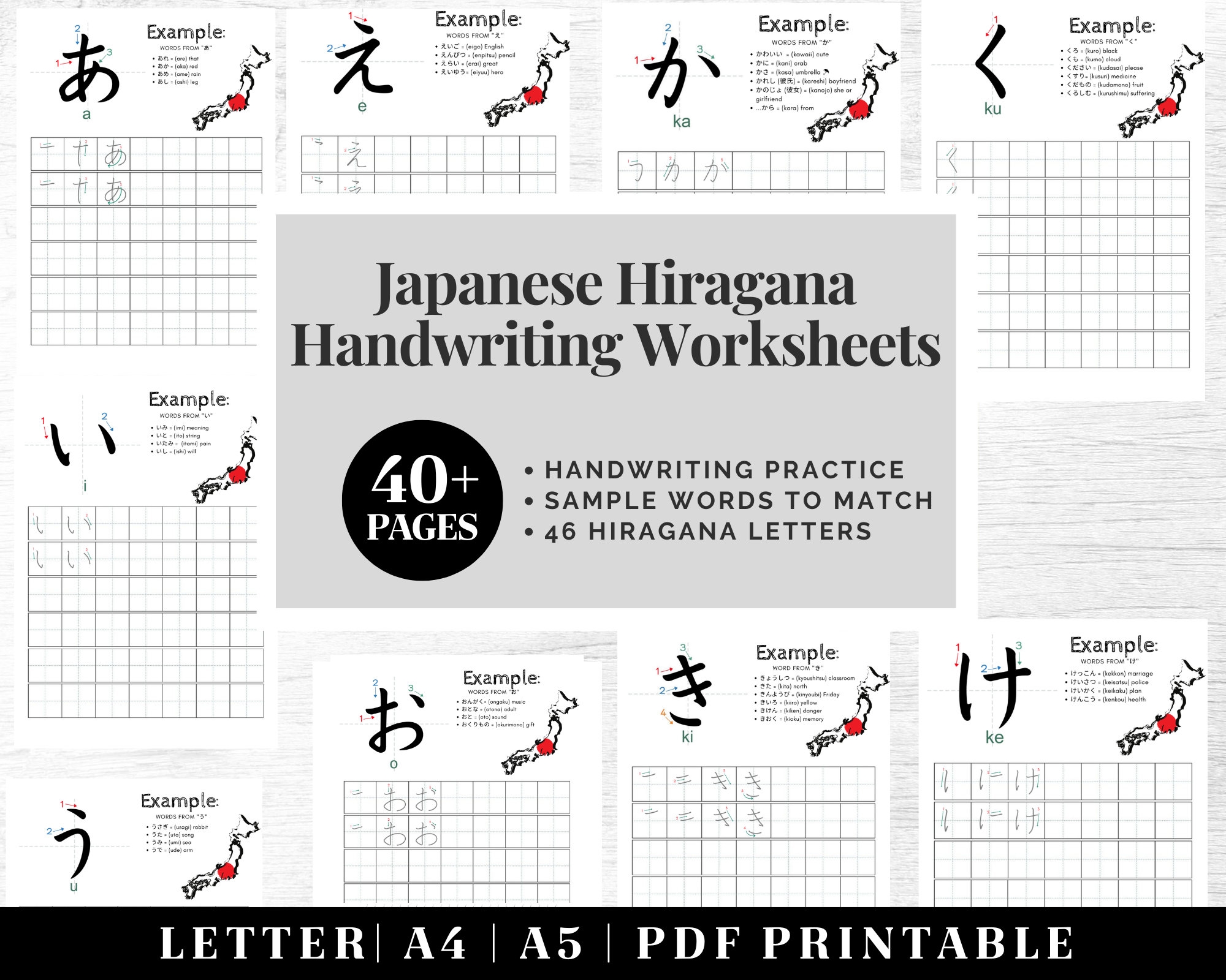 Japanese Alphabet Tracing Printable Japanese Calligraphy Template Japanese Letters Practice Worksheets Hiragana Learning Printable