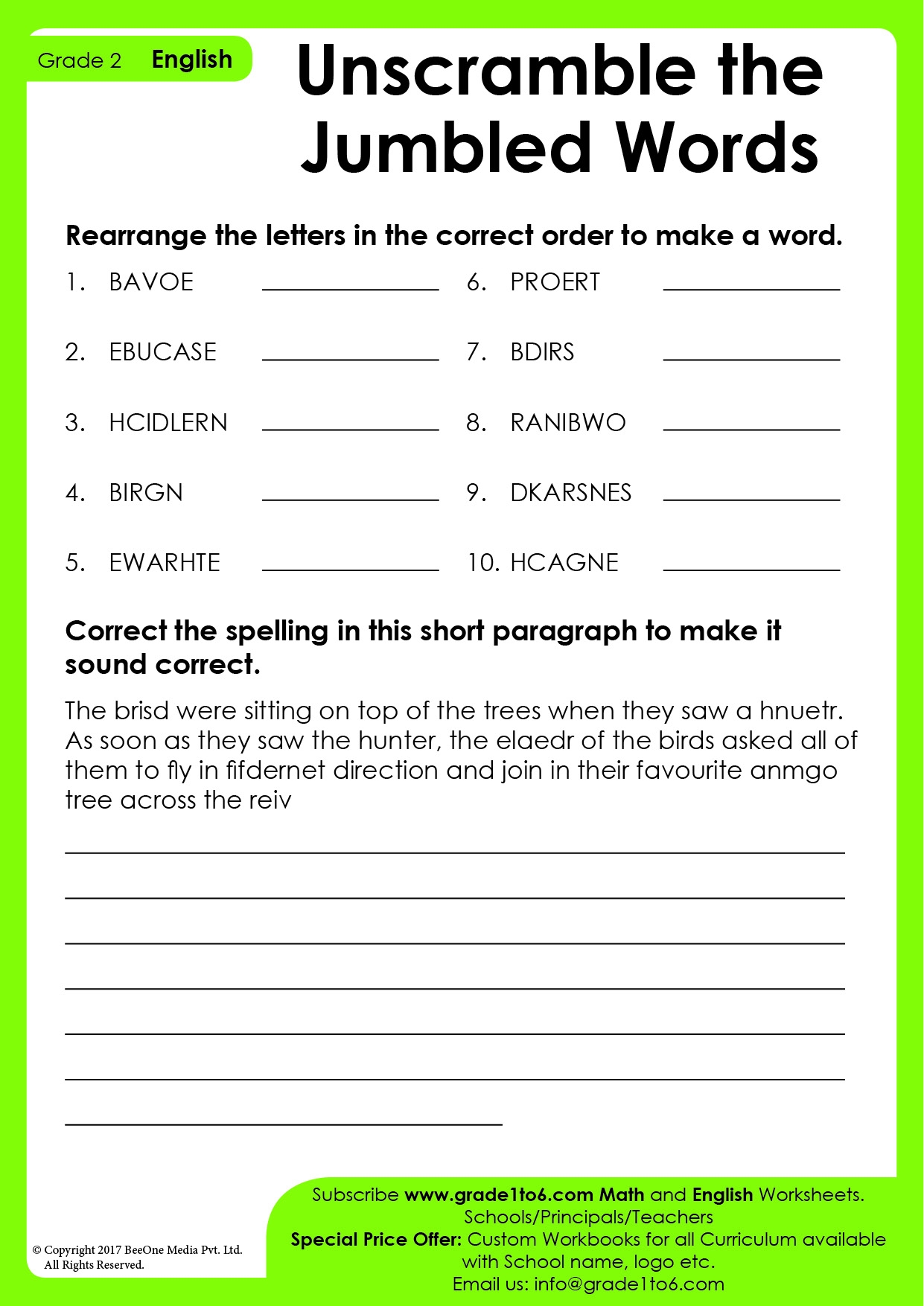 Jumbled Words For Class 2 Worksheet Grade1to6