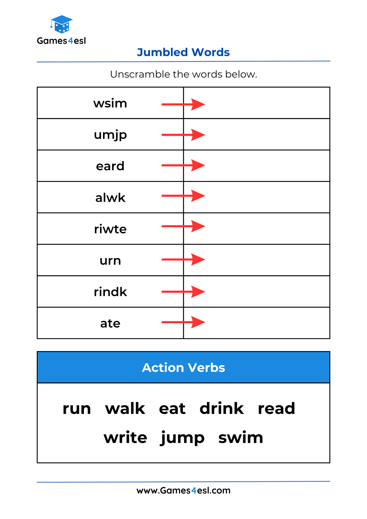 Jumbled Words Worksheets Games4esl