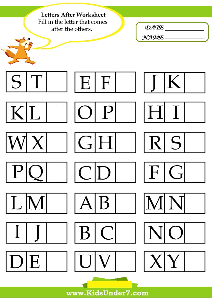Kids Under 7 Before And After Worksheets