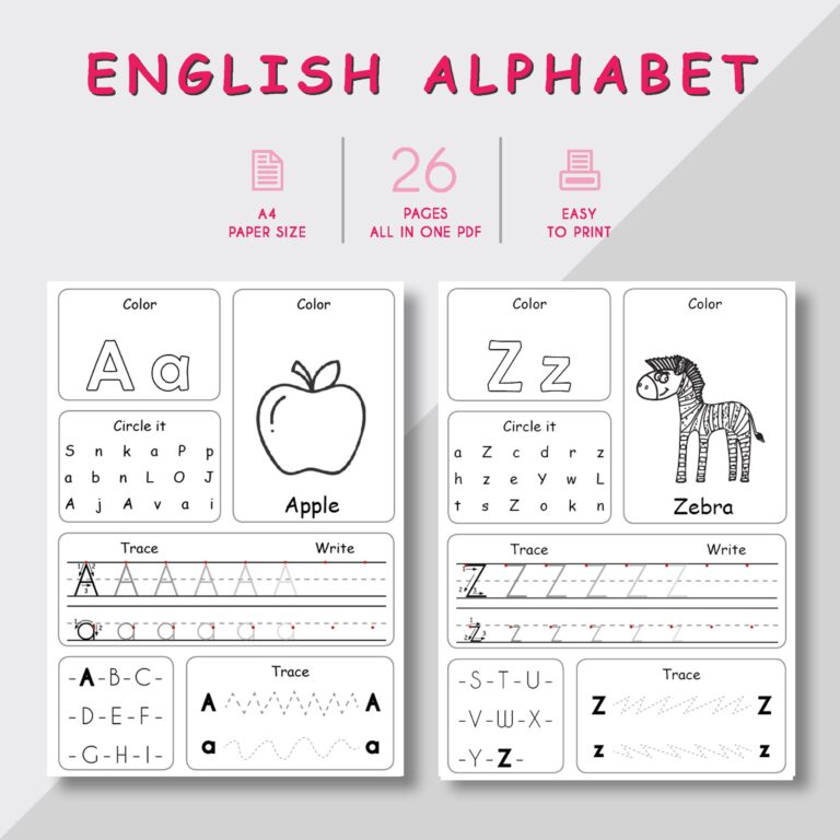 Learning Alphabet Printable Worksheets For Kids Kindergarten Handwriting 26 A4 Cards In One PDF Etsy