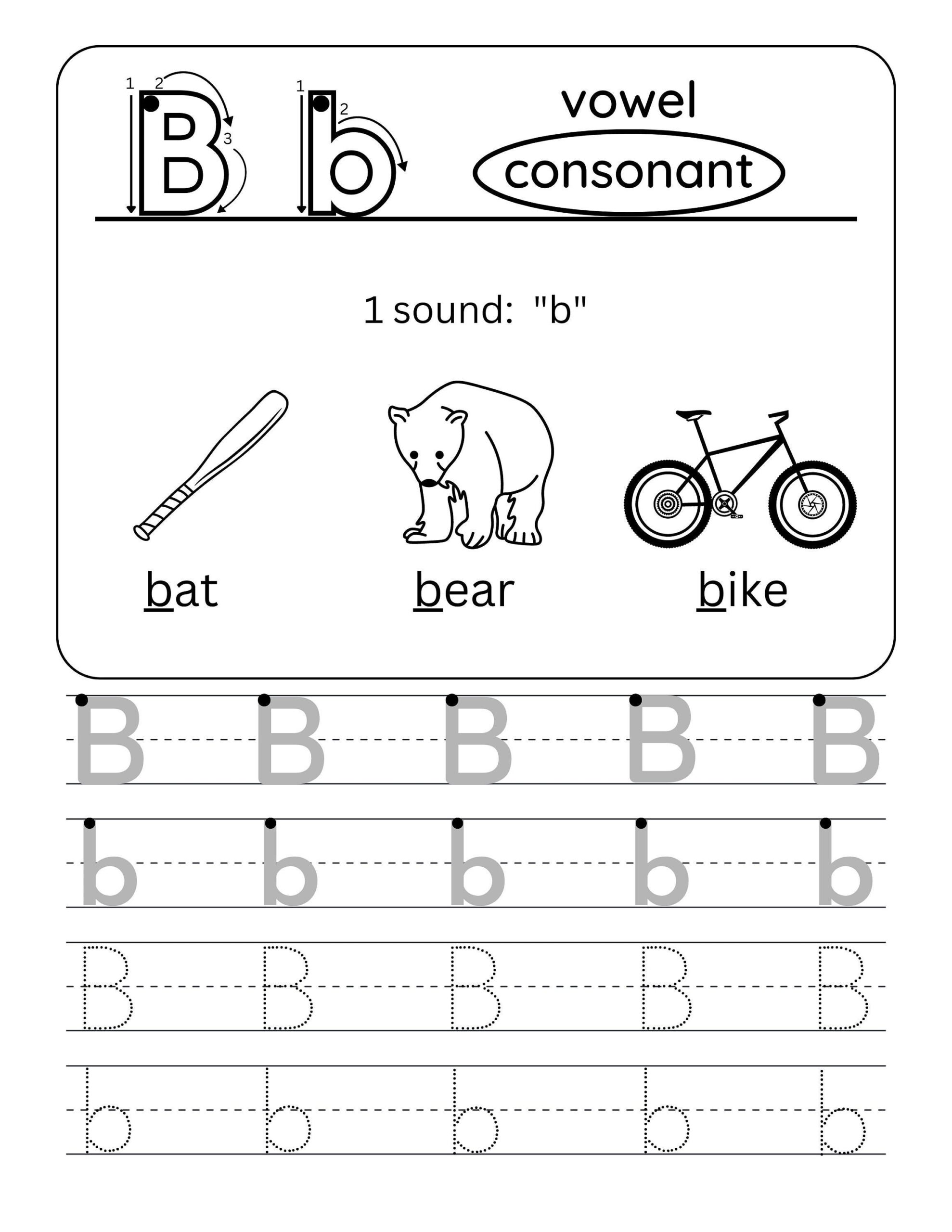 Letter B Alphabet Letters And Sounds Worksheet Letter Tracing Worksheets Library
