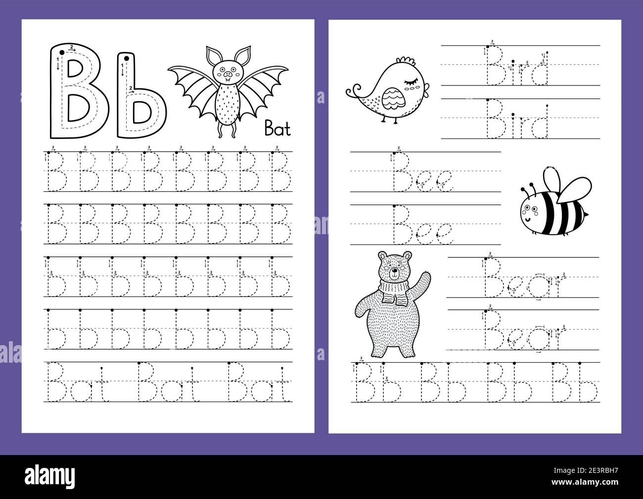 Letter B Tracing Practice Worksheet Set Learning Alphabet Activity Page Stock Vector Image U0026 Art Alamy
