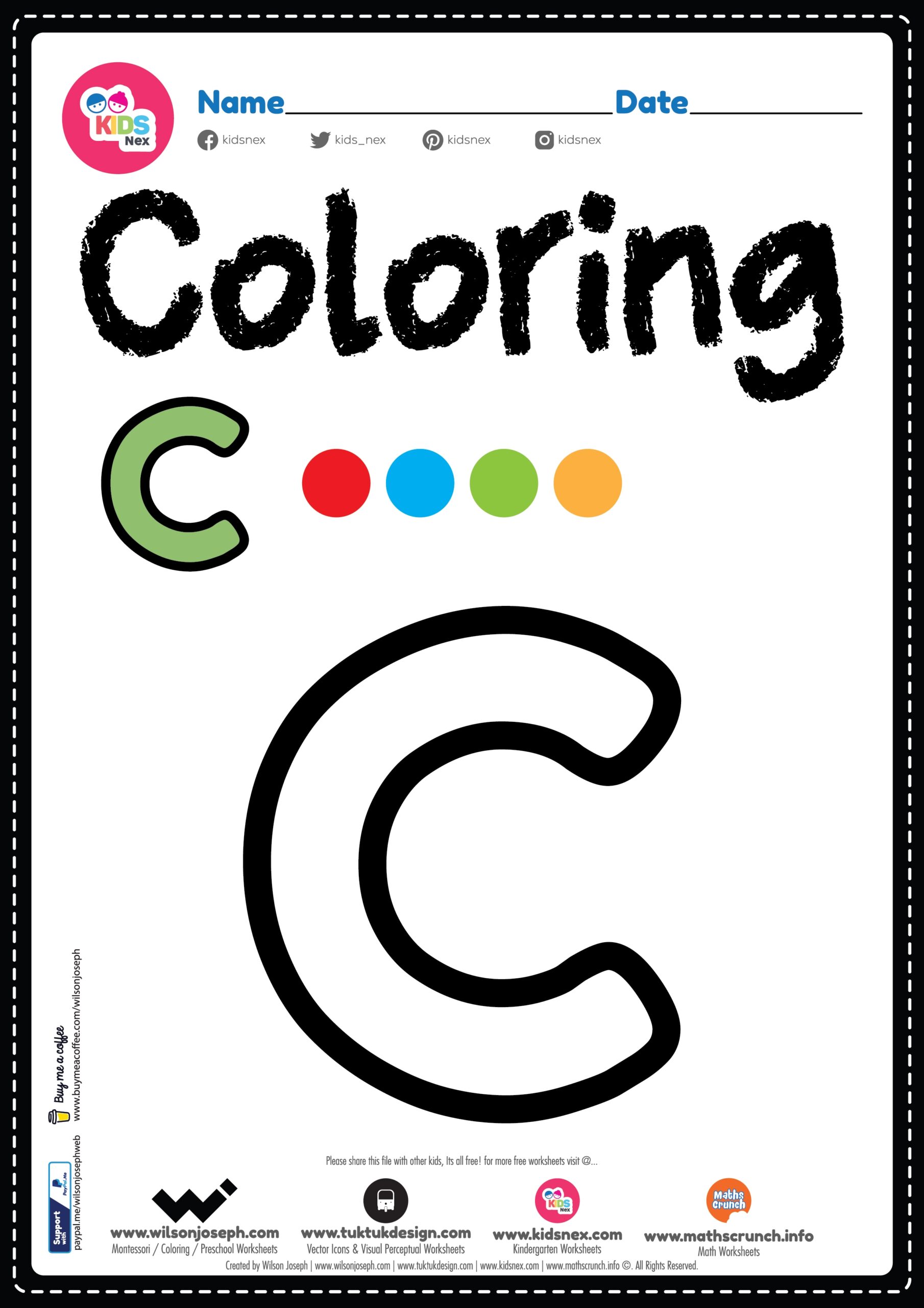Letter C Alphabet Coloring Page Worksheet Free Printable PDF