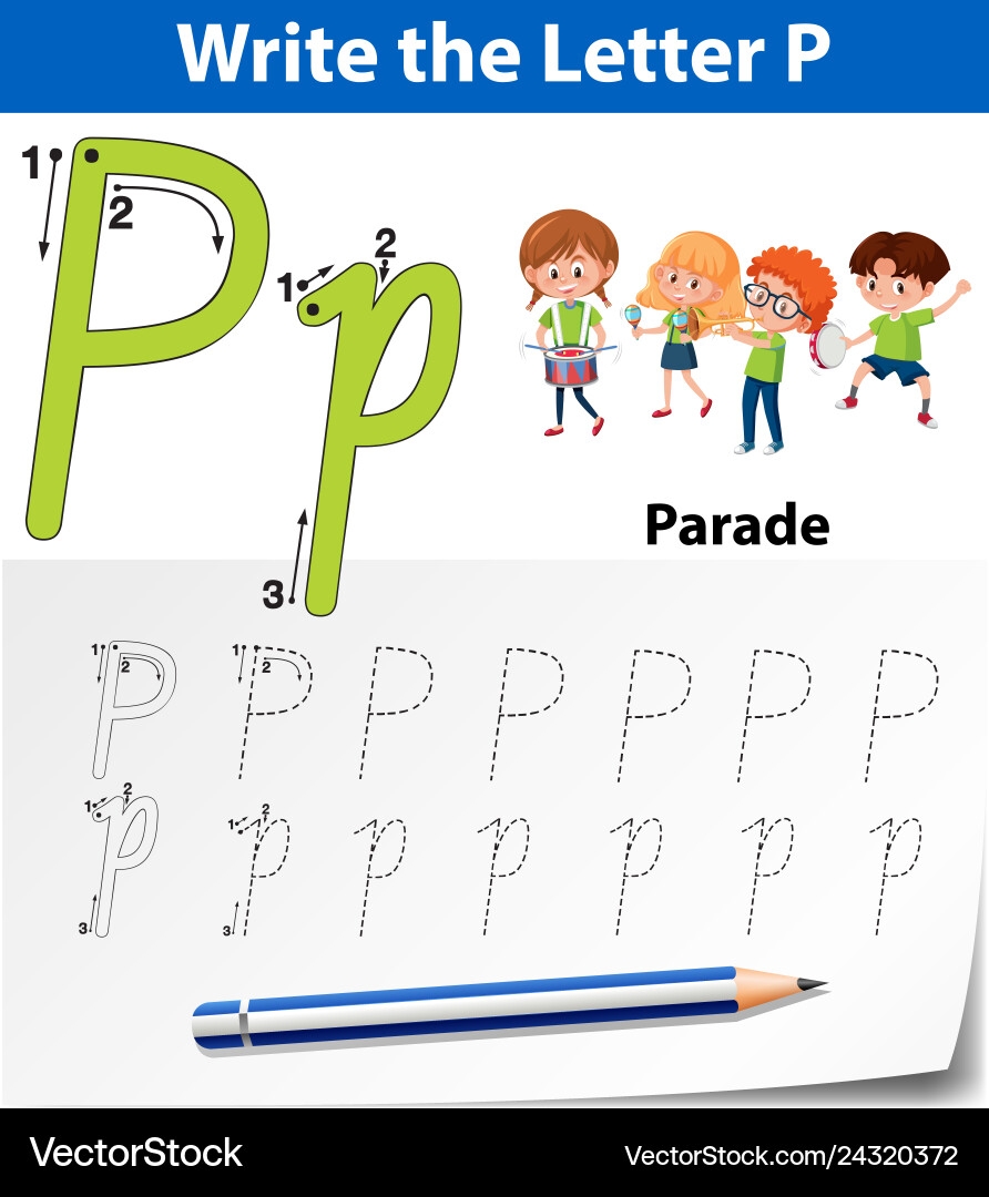 Letter P Tracing Alphabet Worksheets Royalty Free Vector