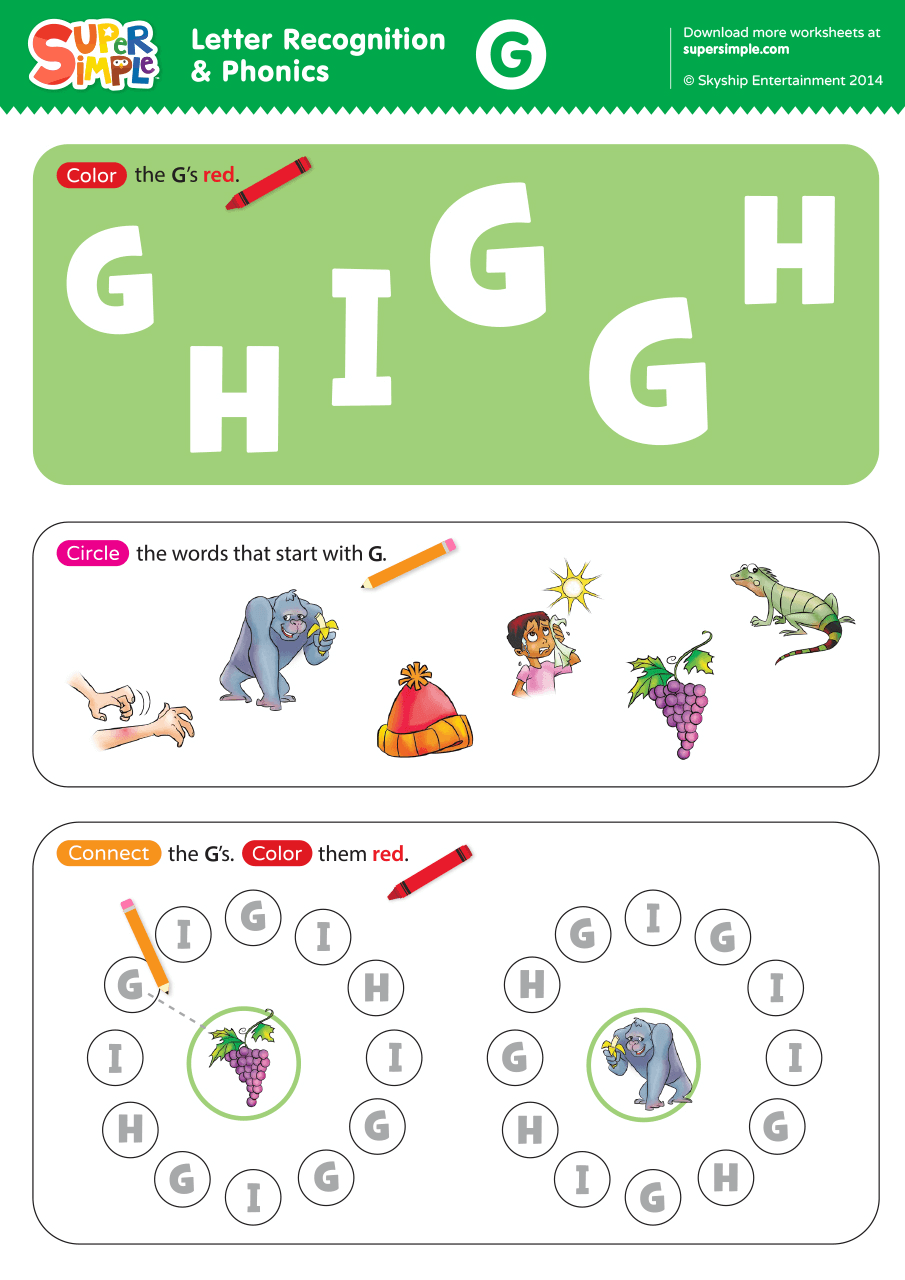 Letter Recognition U0026 Phonics Worksheet G Uppercase Super Simple