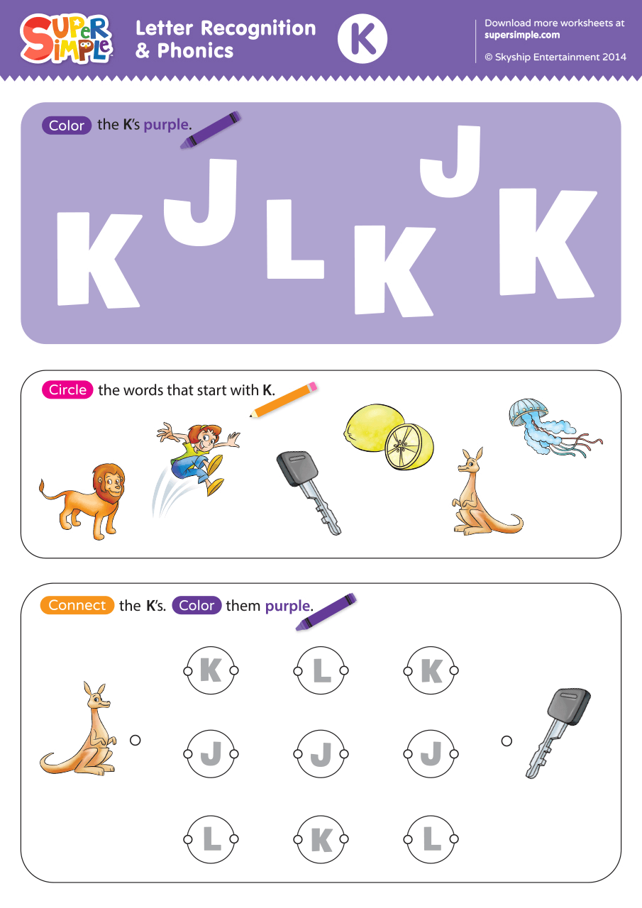 Letter Recognition U0026 Phonics Worksheet K Uppercase Super Simple