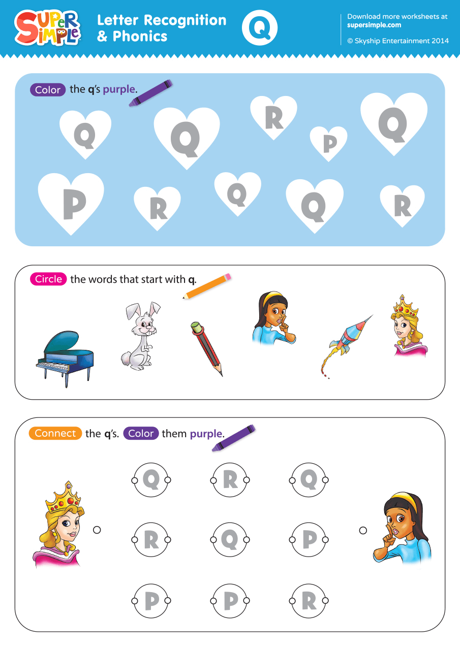 Letter Recognition U0026 Phonics Worksheet Q Uppercase Super Simple
